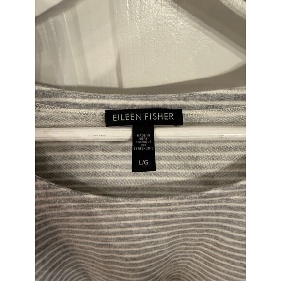 Eileen Fisher Soft Tencel Lyocell Gray & White Stripe Tunic Top sz L EUC - Picture 4 of 7